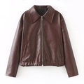 Giacca classica in ecopelle bordeaux con colletto a rever e cerniera in metallo donna - XS / Borgogna