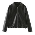 Giacca da donna in ecopelle nera alla moda con collo a revers e cerniera in metallo - XS / Nero