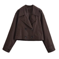 Modieuze donkerbruine korte double-breasted jas voor dames met schouderbanden - XS / Bruin