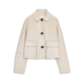 Women's autumn beige faux suede jacket with lapel collar and large brown buttons - XS / Off-white
