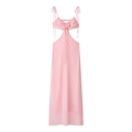 Rosa Maxikleid aus Chiffon mit Cut-out-Design und 3D-Blumenverzierung für Damen - S / Rosa