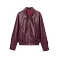 Dunkelrote Kunstlederjacke mit elastischem Saum und klassischem Reverskragen - S / Burgunderrot
