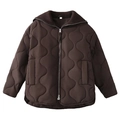 Chaqueta acolchada marrón para mujer con cuello de punto y cremallera metálica plateada - S / Rojo Oscuro