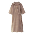 Abito a camicia a righe marroni in tencel con design a portafoglio e nodo in vita - XS / Stampato