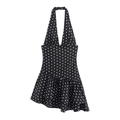 Abito nero a pois con scollo all'americana, vita aderente e orlo con volant - XS / Nero Pois Bianchi