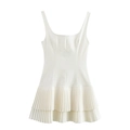 Elegant white sleeveless pleated mini dress with a square neckline and a cinched waist - XS / White