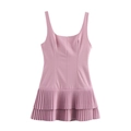 Pale pink sleeveless wide pleat dress jumpsuit with square neck and slim fit silhouette - XS / Pink