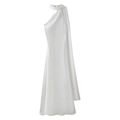 Elegante witte satijnen maxi-jurk met halternek en lang sjaaldetail voor formele feesten - S / Wit