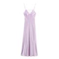 Elegante lavendel satijnen maxi-jurk met dunne bandjes en V-hals in een slanke pasvorm - XS / Lichtpaars