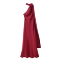 Elegant wine red satin maxi dress with one-shoulder neck tie and waist cutout - Burgundy