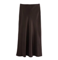 Gonna midi in raso color cioccolato a vita alta con silhouette a trapezio elegante - XS / Marrone