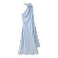 Elegant light blue satin halter neck dress with a slim fit and silky draped texture - Blue