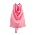 Elegante top a lupetto in raso rosa acceso con scollo a cappuccio e dettaglio annodato - XS / Rosa