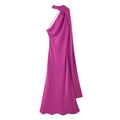 Sleek magenta one-shoulder halter maxi dress with elegant pleated satin texture - Purple