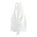 Elegante parelwitte satijnen haltertop met een stijlvolle gedrapeerde halslijn voor dames - S / Wit