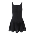 Elegant black backless mini dress with square neckline and button details for summer - S / Black