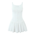 White sleeveless French chic mini dress with square neckline and button front details - S / White