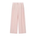 Damen Sommer Hose in Hellrosa mit hoher Taille weitem Bein Seitentaschen und Knopfverschluss - XS / Pants