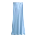 Light blue high waist satin midi skirt with a silky glossy finish and elegant drape - Sky Blue