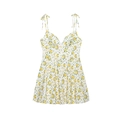 Robe d'été évasée avec motif floral bleu et jaune et bretelles à nœuds romantiques - XS / Floral Blanc et Jaune