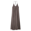 Vestido largo plisado color taupe con cuello halter y diseño ajustado y elegante - XS / Café oscuro