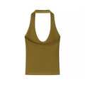Flat lay of olive green halter neck crop top with deep U-neck and open back design - XS / Olive Green