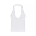 Detail of a white halter neck crop top showing the deep V-neckline and sleeveless design - XS / White