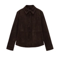 Giacca camicia ampia in finta pelle scamosciata marrone scuro con colletto e zip nascosta - XS / Marrone Scuro