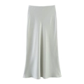 Women's A-line midi skirt in silver-white satin with an elastic waist and silky texture - Grey Green