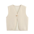 Damen Strickweste in Creme-Weiß mit V-Ausschnitt und einzelnem goldenen Knopf - S / Aprikose