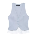 Damesvest met V-hals, lichtblauw gestreept, met wit overhemddetail op een witte achtergrond - XS / Lichtblauwe Strepen Met Wit