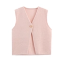 Ärmellose Strickweste in hellem Rosa mit einem dekorativen goldenen Knopfverschluss - S / Rosa