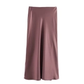 Elegant dusty rose satin midi skirt with high waist and smooth glossy finish - Dusky Pink