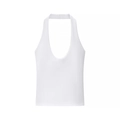 Top corto blanco minimalista con cuello halter y escote en U profundo en tela lisa - S / Blanco