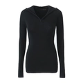 Schmal geschnittener schwarzer Rippstrick-Hoodie mit halbem Reißverschluss und Daumenlöchern - S / Schwarz