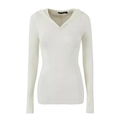 Eng anliegender cremeweißer Kapuzenstrickpullover mit V-Ausschnitt und Daumenlöchern - S / Weiß