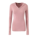 Eng anliegender rosa Kapuzenstrickpullover mit V-Ausschnitt und Daumenlöchern für Damen - S / Rosa