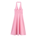 Pink halter neck mini dress with deep V-neckline and flowy A-line skirt silhouette - XS / Pink