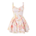 Slim fit light pink floral sundress with square neck and tiered A-line skirt - S / Pink Floral