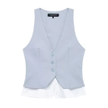 Gilet da donna a righe con scollo a V, orlo a camicia a strati e bottoni classici - XS / Righe Blu Chiaro Con Bianco