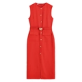 Abito midi rosso smanicato con bottoni frontali e cintura in vita con fibbia dorata - XS / Rosso