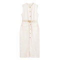 Elegante abito midi beige senza maniche con bottoni dorati e cintura da donna - XS / Bianco