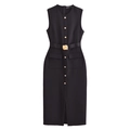 Abito midi nero senza maniche vestibilità slim con bottoni dorati e cintura in vita - XS / Nero