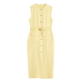 Abito midi slim giallo chiaro senza maniche con bottoni e cintura verde sottile - XS / Giallo