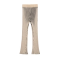 Pantaloni in maglia beige a righe verticali nere con vita alta e taglio svasato chic - S / Pants