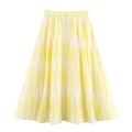Gonna midi a trapezio a vita alta con stampa a pennellate astratte gialle e bianche - XS / Giallo
