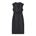 Abito a portafoglio nero senza maniche con scollo a V e fibbia dorata elegante - S / Nero