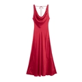 Elegante rode satijnen maxi-jurk met gedrapeerde hals en striksluiting voor avondfeesten - XS / Rood