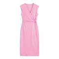 Abito a portafoglio rosa senza maniche con scollo a V, vestibilità slim e perline dorate - S / Rosa