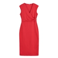 Abito midi rosso senza maniche con scollo a V e dettagli in vita per occasioni formali - S / Rosso